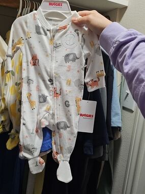 Huggies Baby Onsie- White Animal Print Footed One-Piece